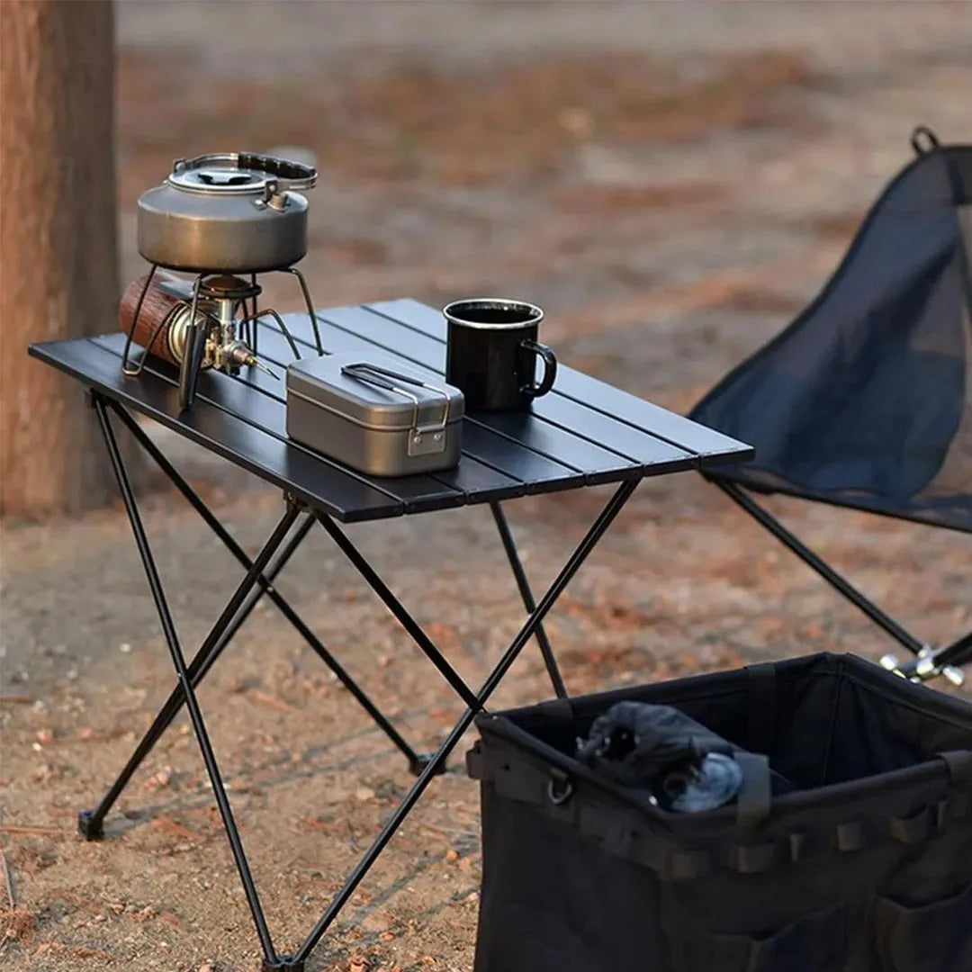 Foldable Aluminum Camp Table with Removable Storage Basket