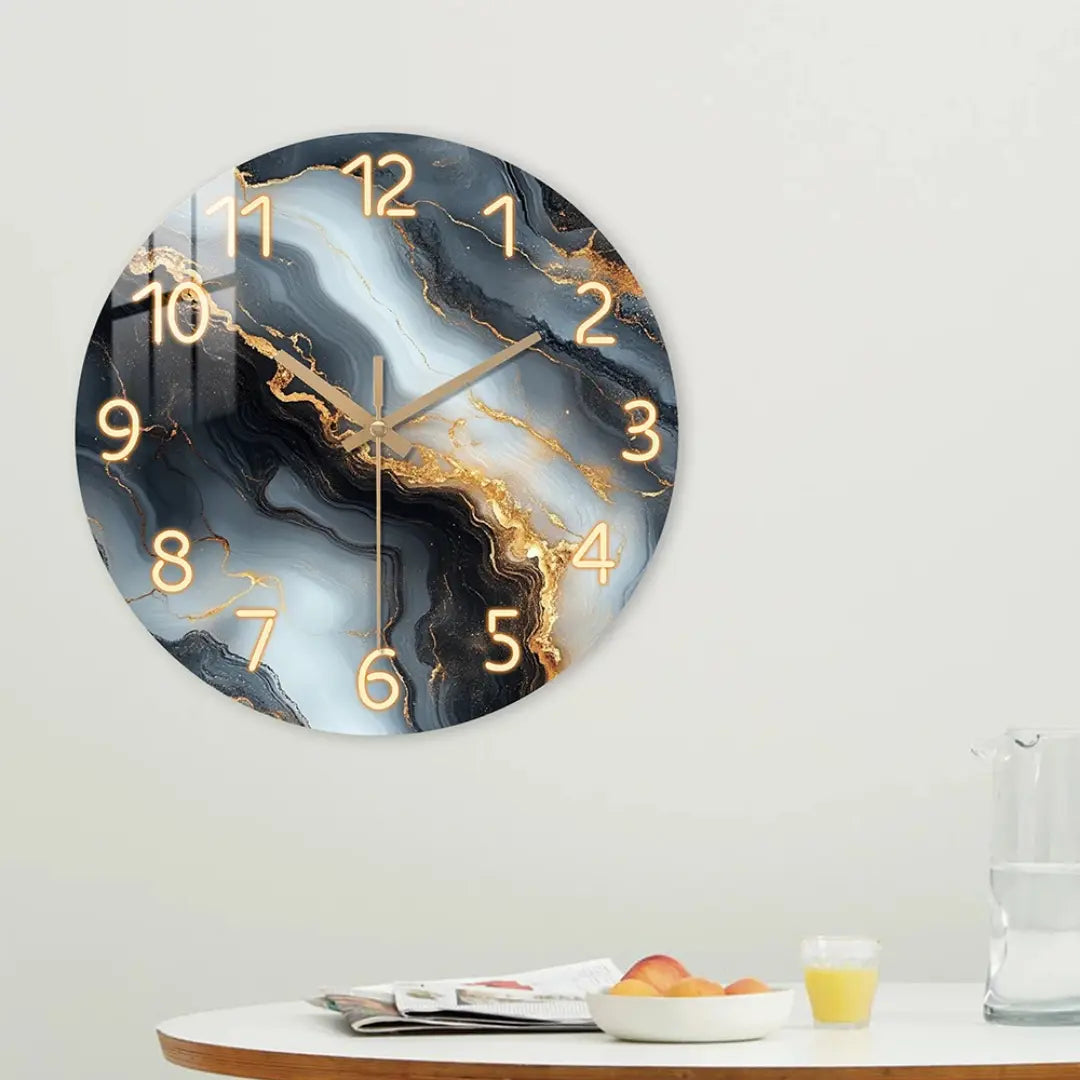 Fantasy Inspired Blue and Gold Marble Wall Clock
