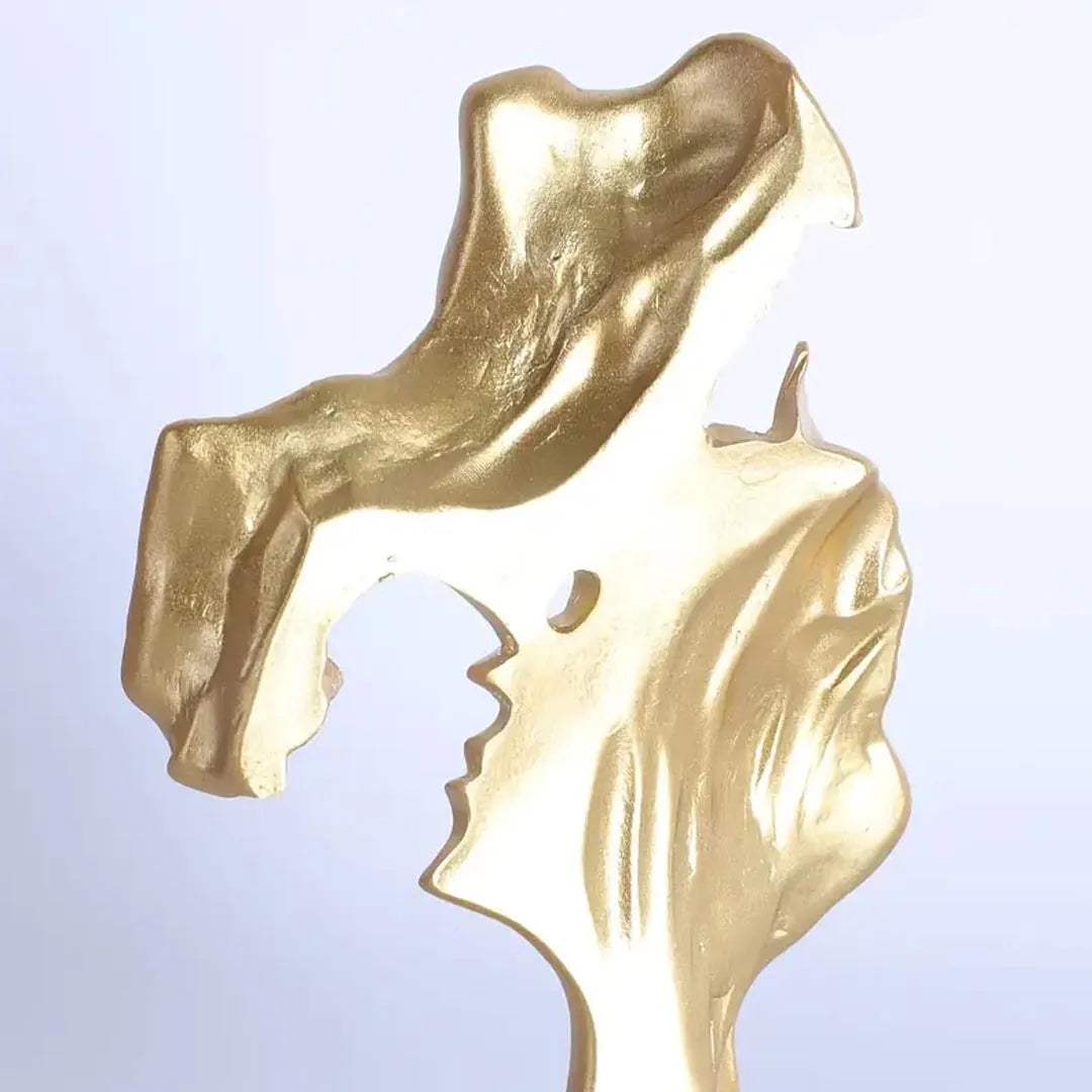 Golden Resin Kissing Couple Sculpture - Romantic Abstract Figurine