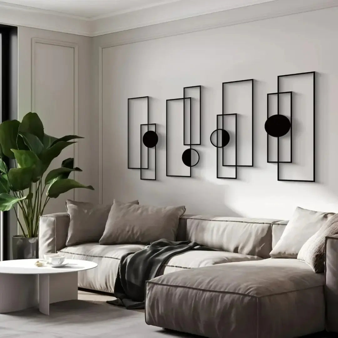 4 Piece Geometric Metal Wall Art Set - Abstract Minimalist Line Sculptures