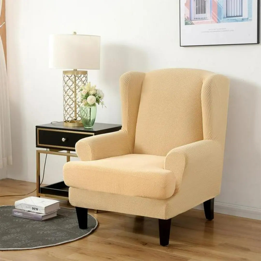 Arivo 2-Piece Water Repellent Wingback Chair Covers - Stretch Plaid Slipcover with Cushion Cover