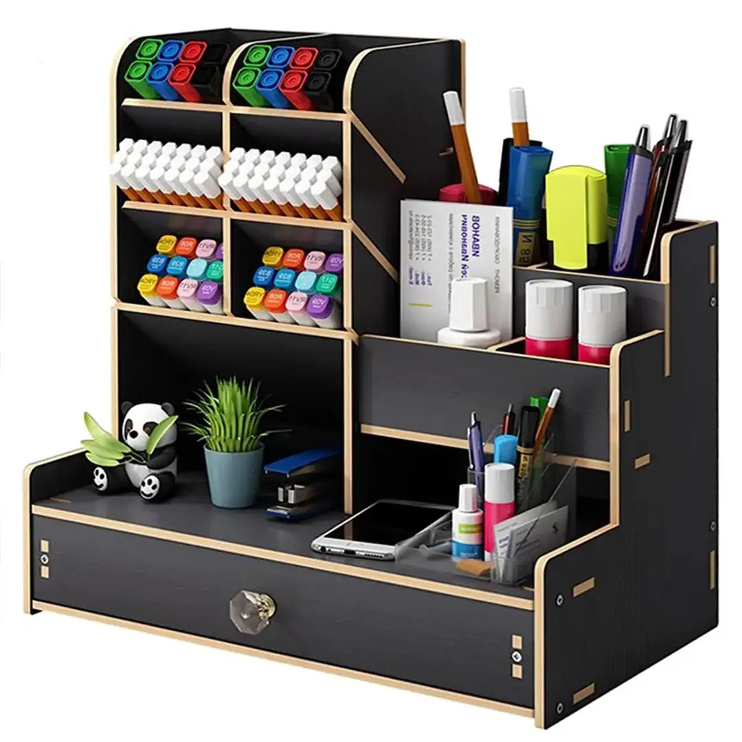 All in One DIY Desk Caddy - Wooden Organizer for Crayons, Pens, Notes & Supplies