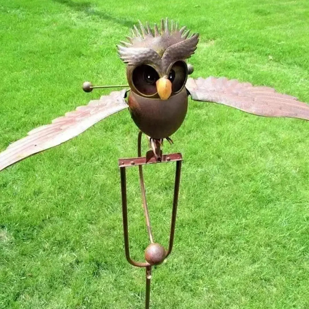 Garden Wind Spinner Metal Outdoor Ornament - Owl & Eagle Yard Decoration