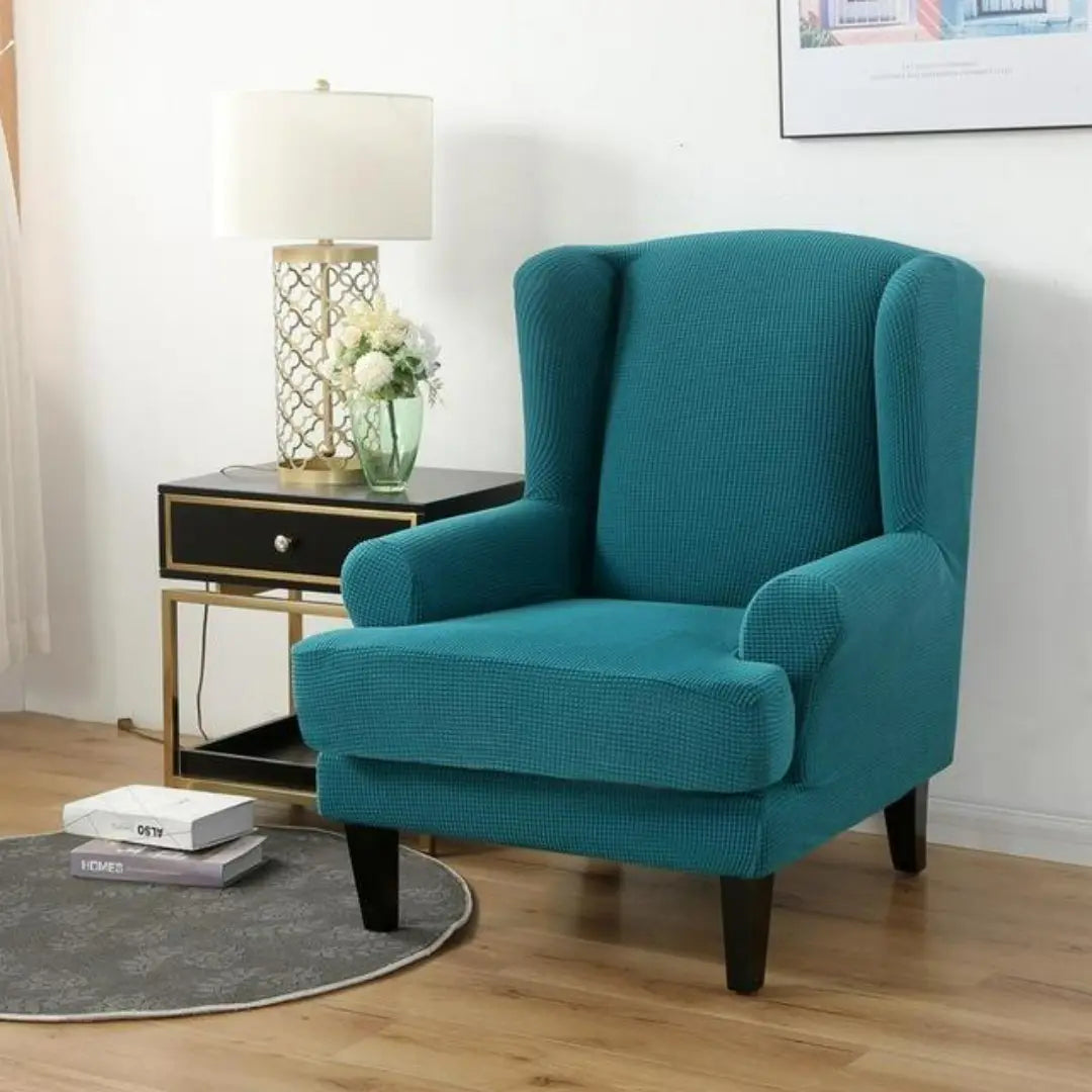 Arivo 2-Piece Water Repellent Wingback Chair Covers - Stretch Plaid Slipcover with Cushion Cover