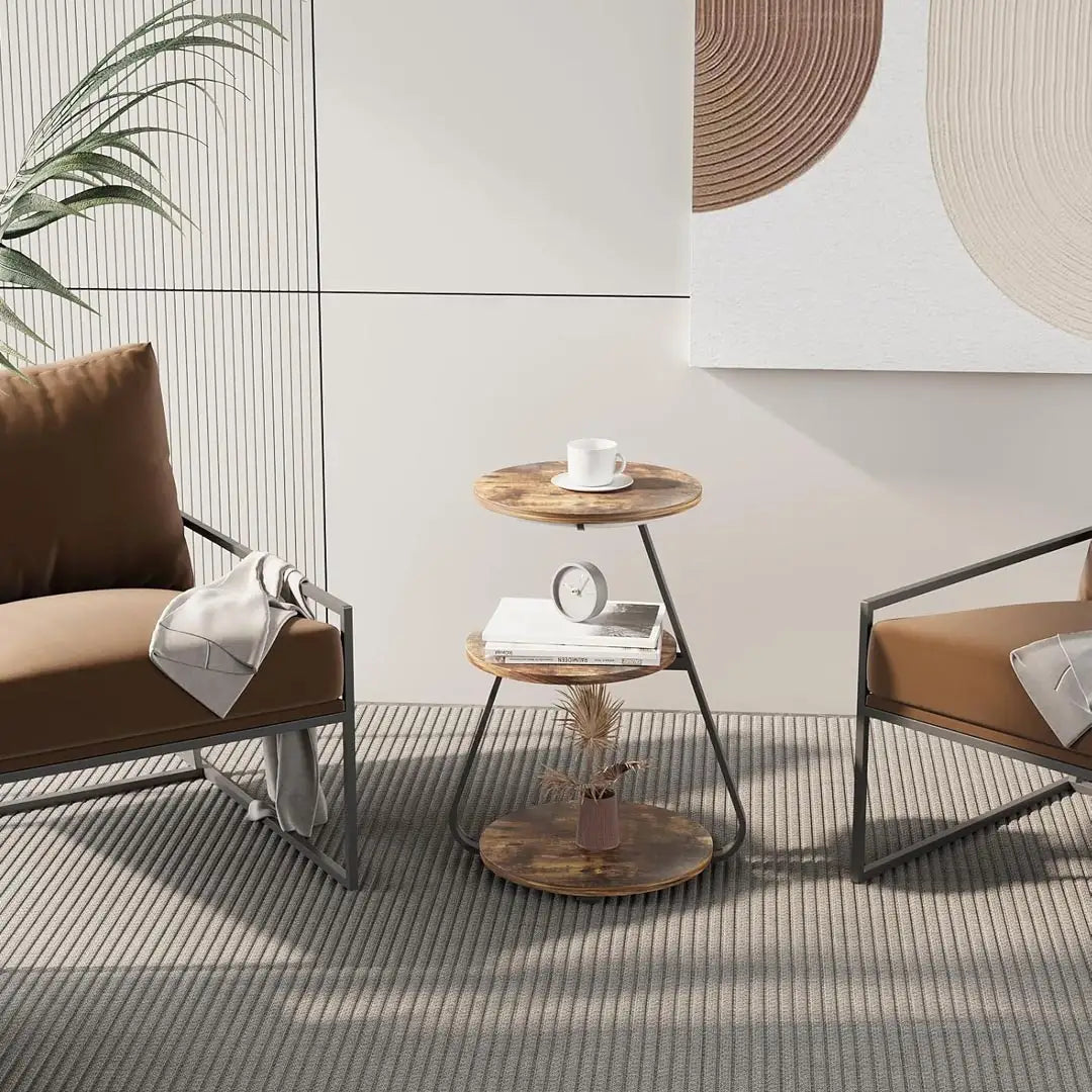 Round Side Table with 3 Tier Storage & 3 Color LED Lights