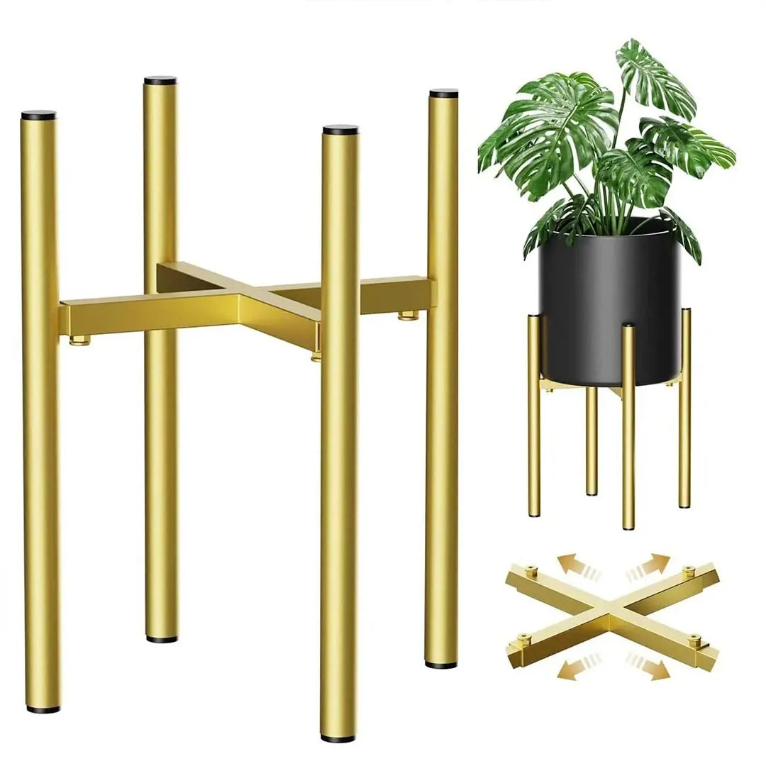 Adjustable Gold Plant Stand - Indoor & Outdoor Iron Flower Pot Holder