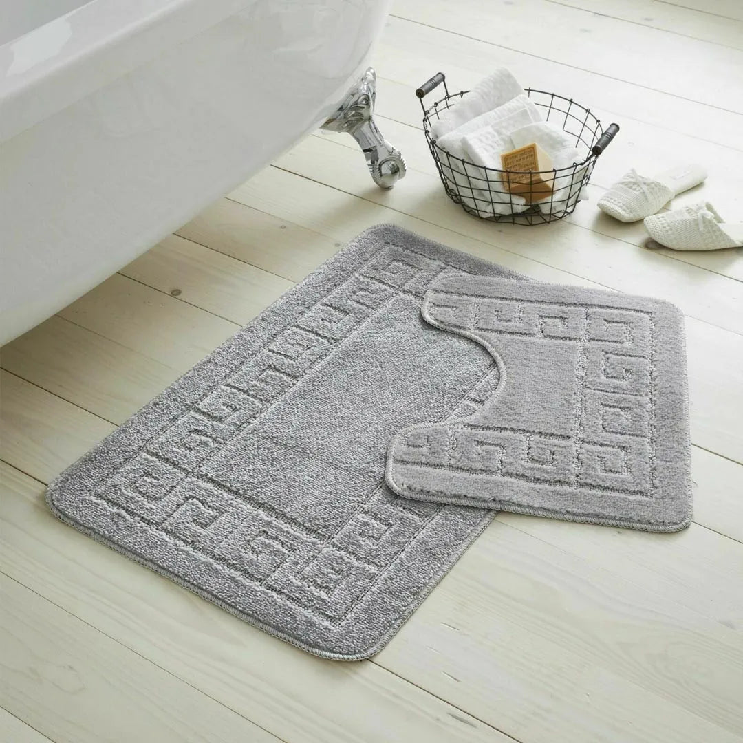 Luxury 2 Piece Greek Bathroom Mat Set - Non Slip, Soft, and Absorbent