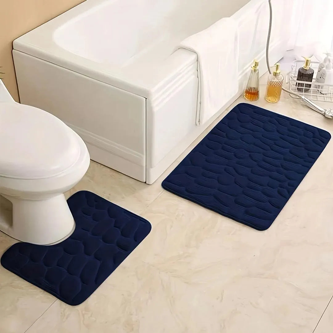 2PC Embossed Stone Pattern Non Slip Bath Mat Set