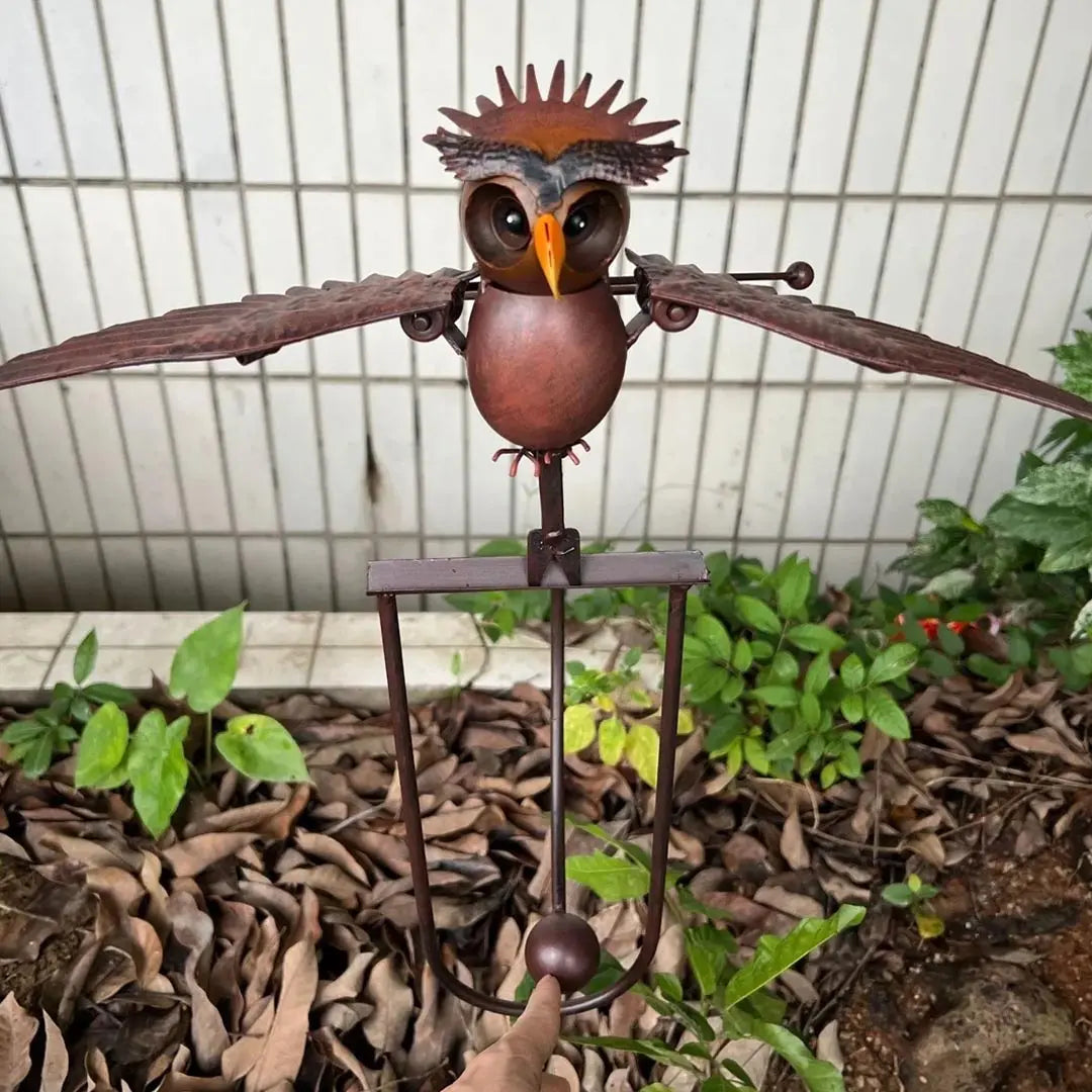 Garden Wind Spinner Metal Outdoor Ornament - Owl & Eagle Yard Decoration