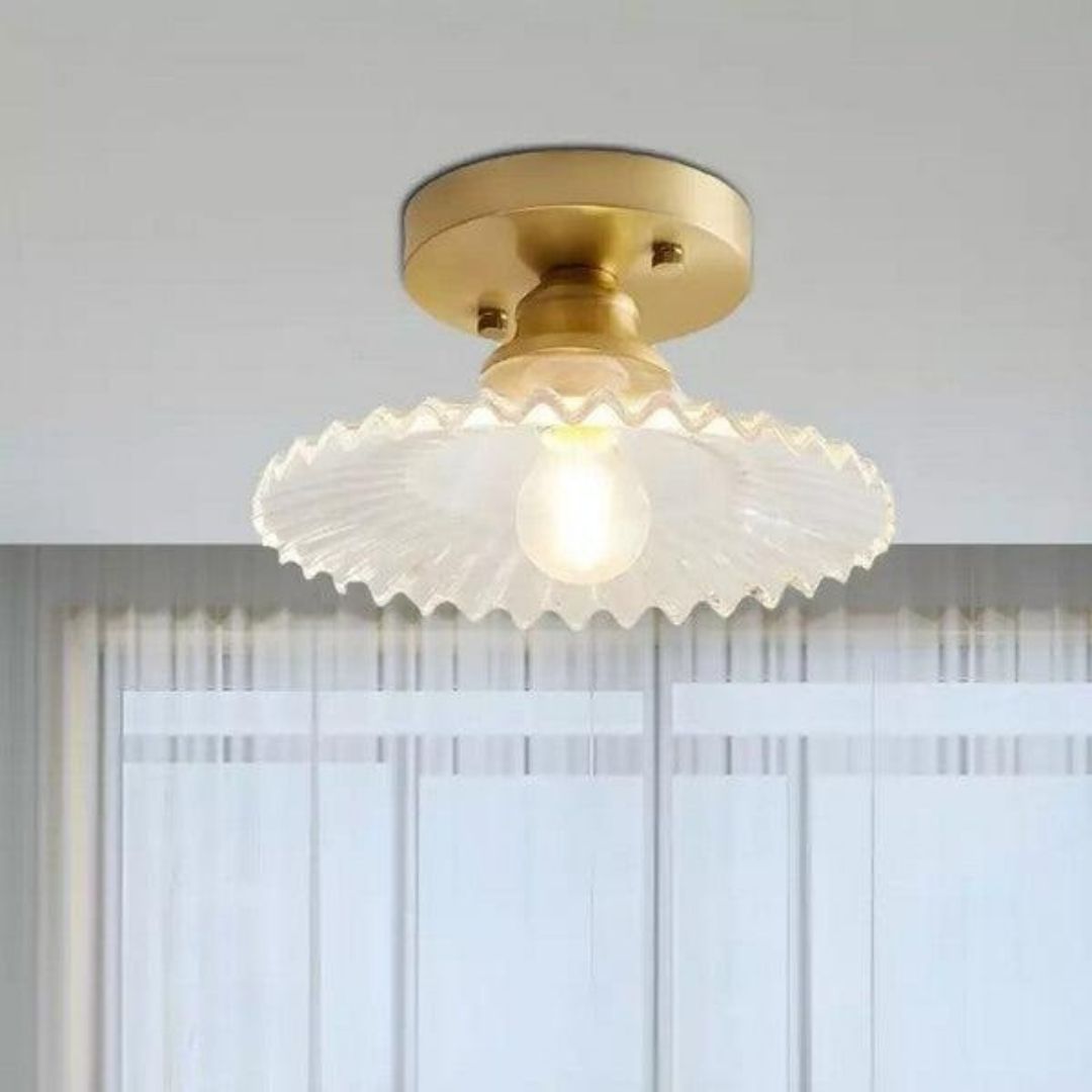 Vintage Petal Ceiling Light - Clear Ribbed Glass Elegance with Luxe Brass Finish