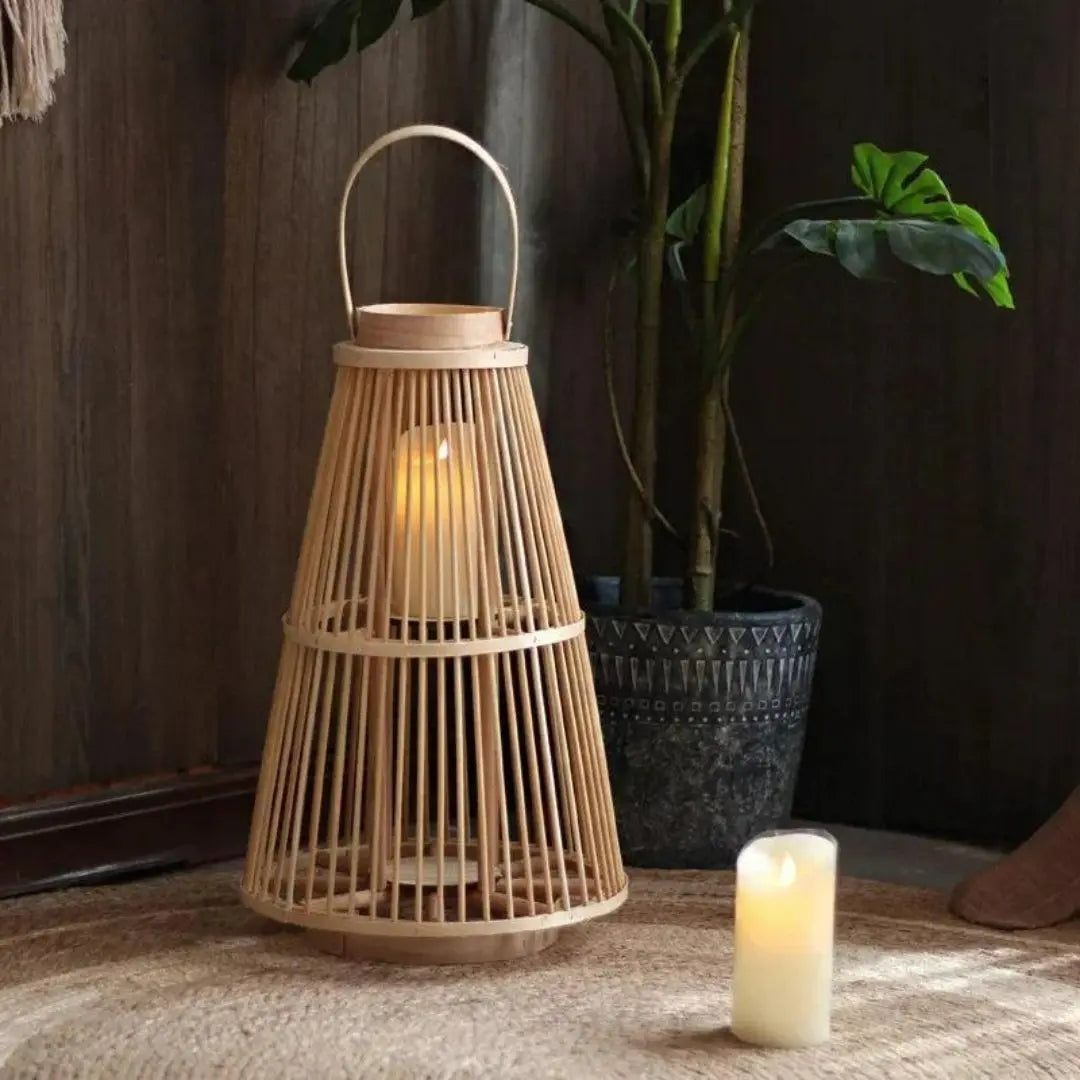 Rattan Lantern Candle Lights - Rustic Weave Charm with a Flameless Glow