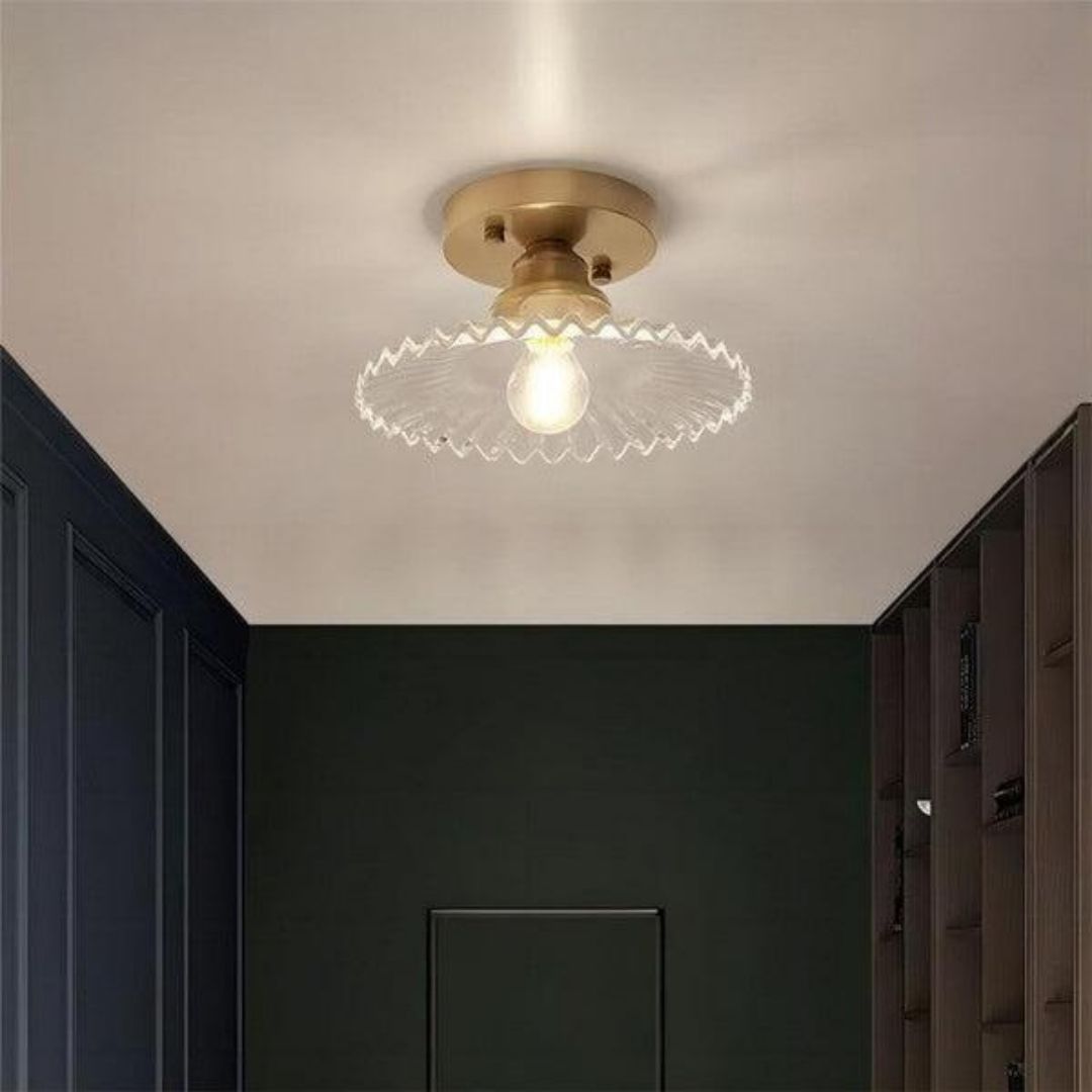 Vintage Petal Ceiling Light - Clear Ribbed Glass Elegance with Luxe Brass Finish