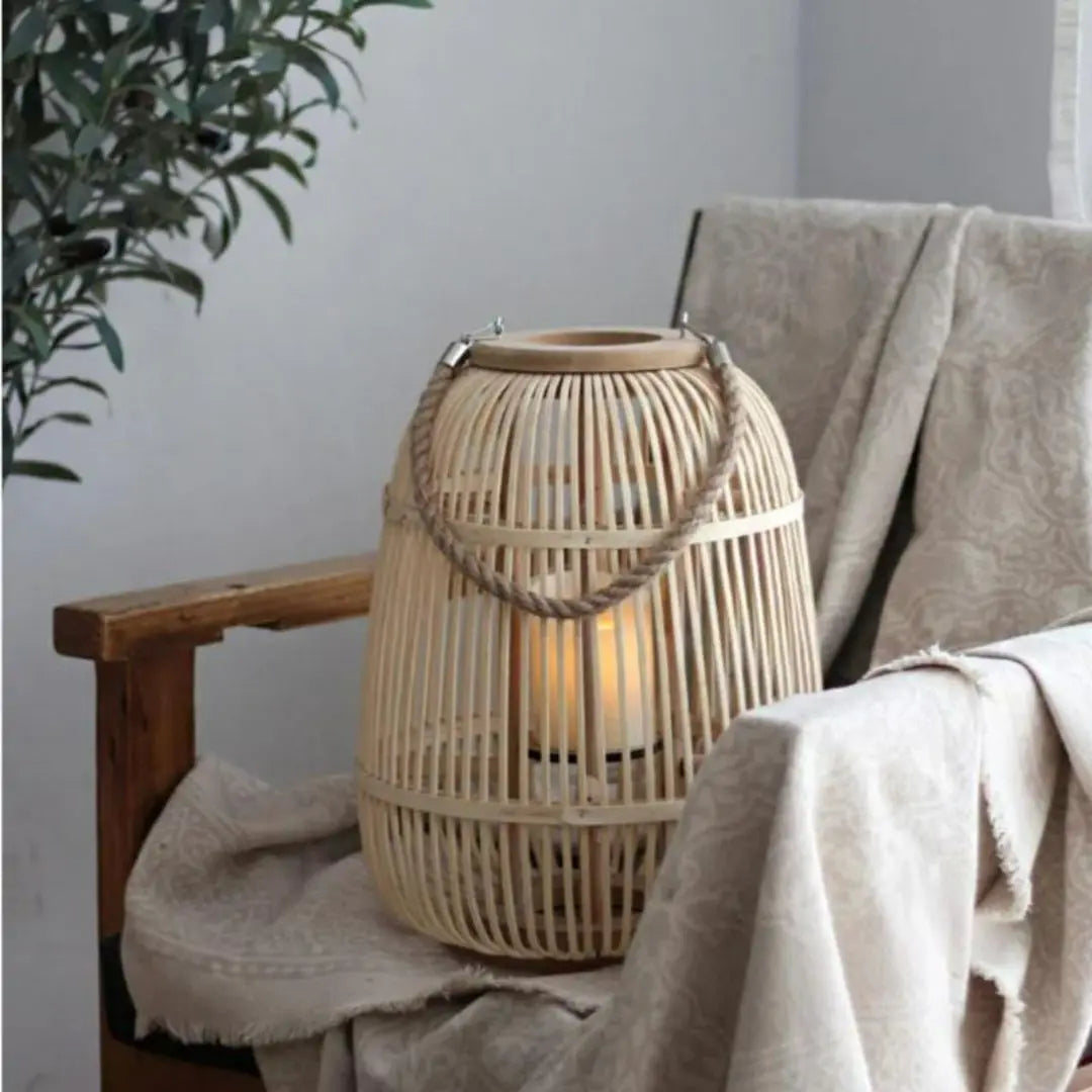 Rattan Lantern Candle Lights - Rustic Weave Charm with a Flameless Glow