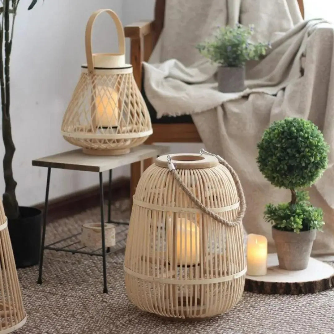 Rattan Lantern Candle Lights - Rustic Weave Charm with a Flameless Glow