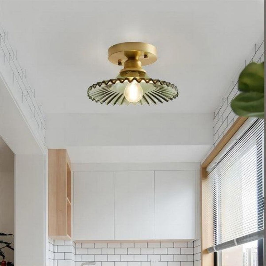 Vintage Petal Ceiling Light - Clear Ribbed Glass Elegance with Luxe Brass Finish