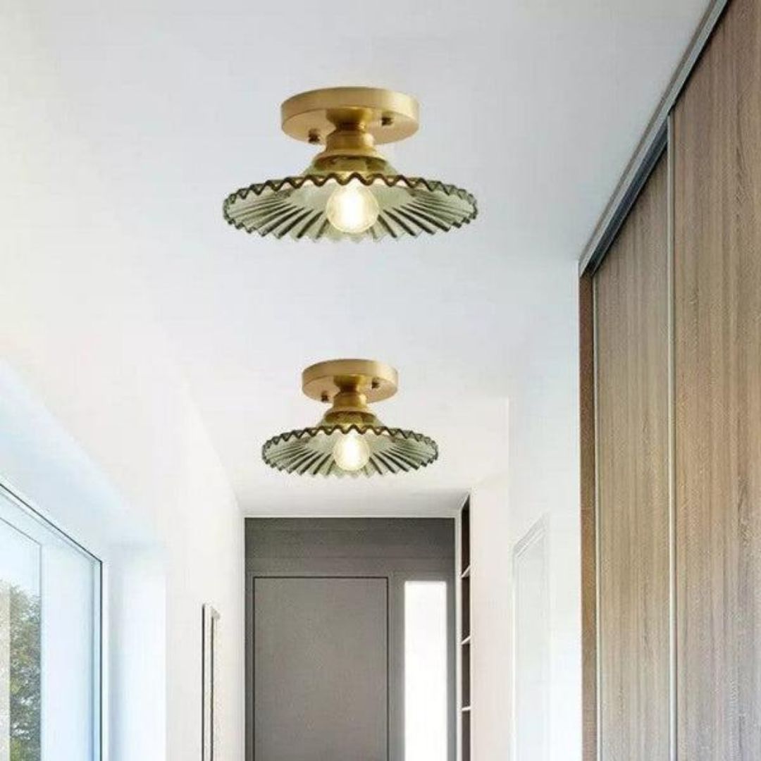 Vintage Petal Ceiling Light - Clear Ribbed Glass Elegance with Luxe Brass Finish
