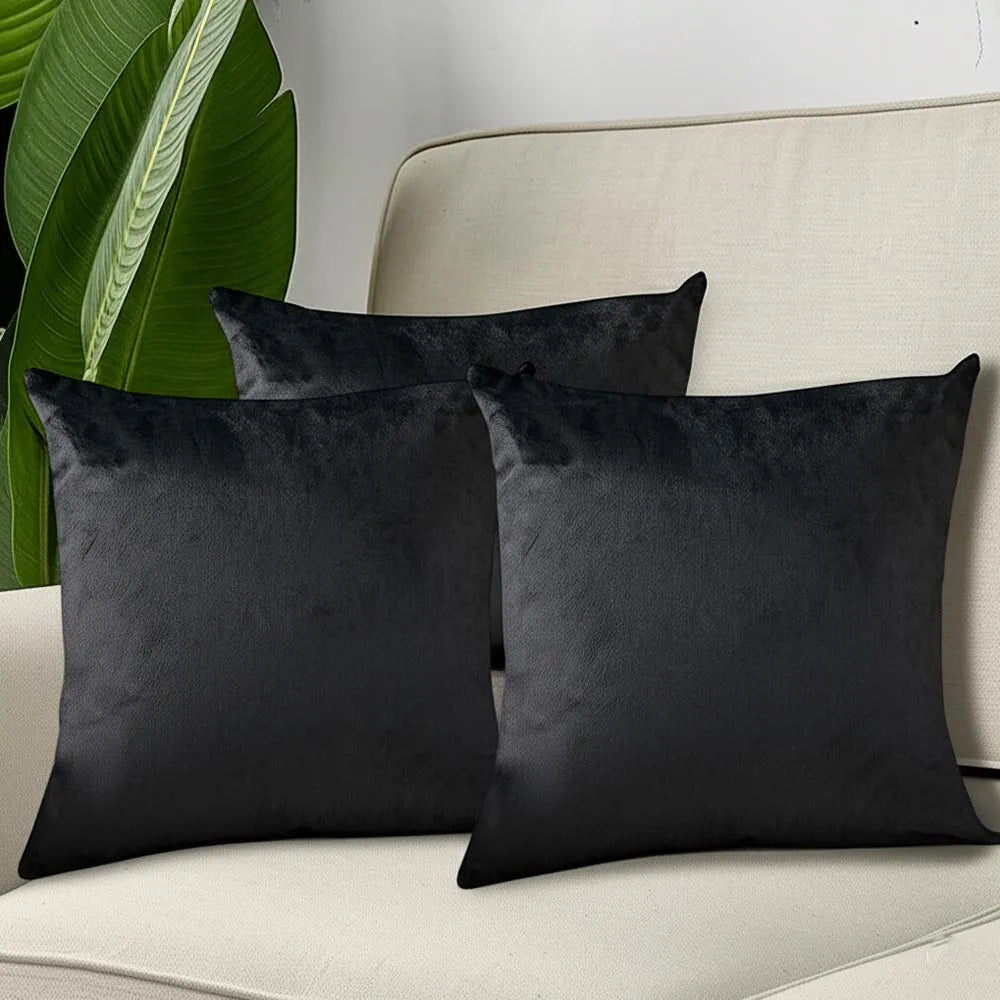 Pack of 3 Black Cushion Covers – Soft Velvet Pillowcases