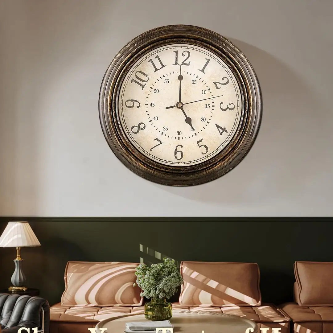 Rustic Vintage Wall Clock - Silent Non-Ticking Quartz Timepiece