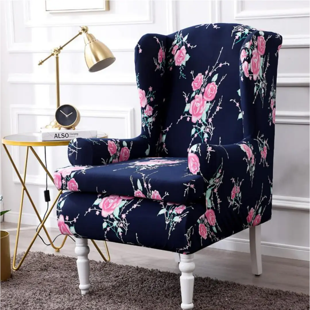 Velora 2-Piece Wingback Chair Covers - Stretch Jacquard Slipcover with Cushion Cover
