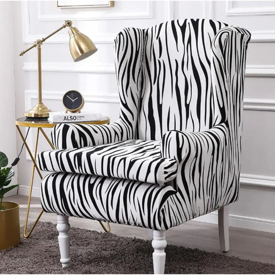 Velora 2-Piece Wingback Chair Covers - Stretch Jacquard Slipcover with Cushion Cover