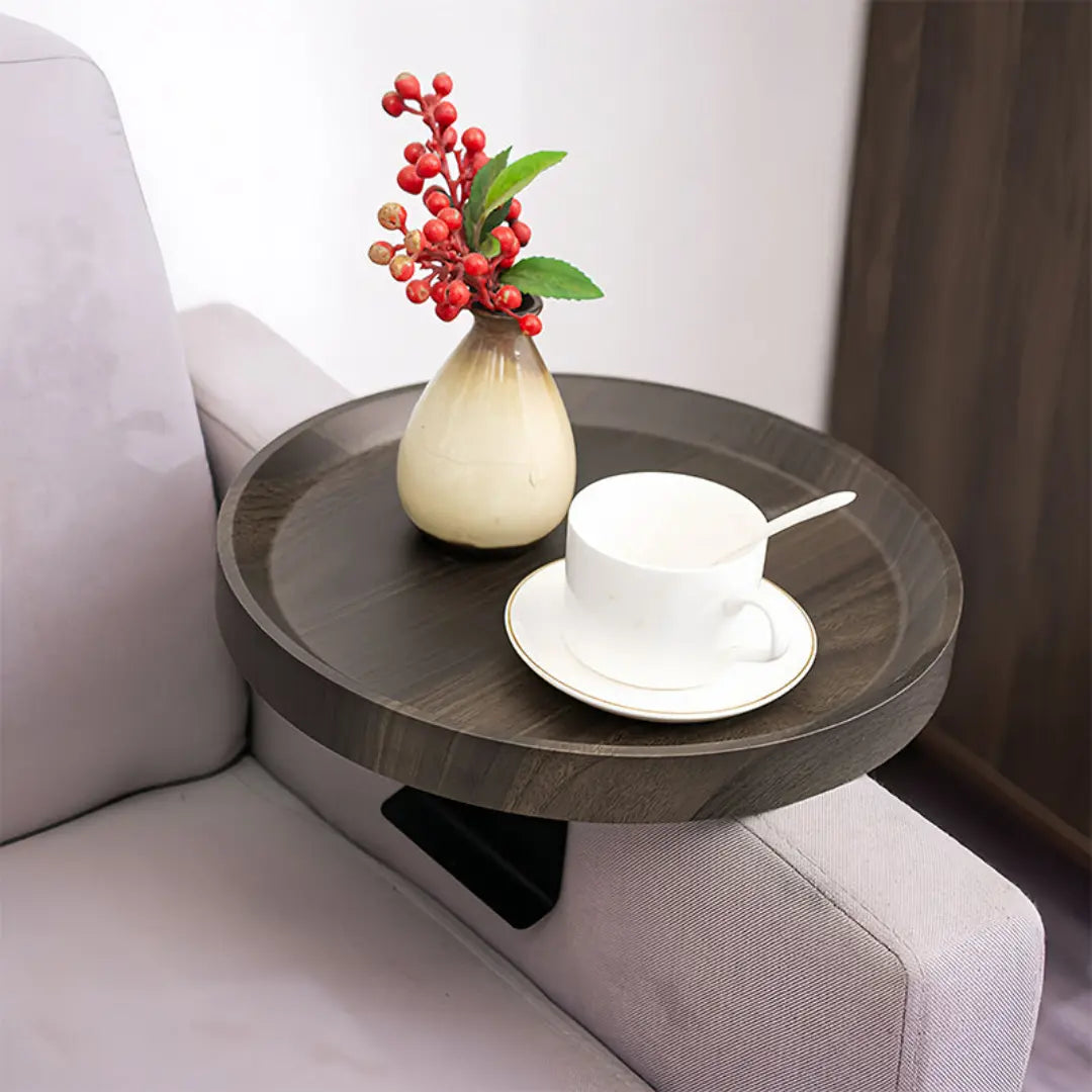Novatra Adjustable Round Couch Arm Table - Space-Saving Sofa Armrest Tray with Non-Slip Design