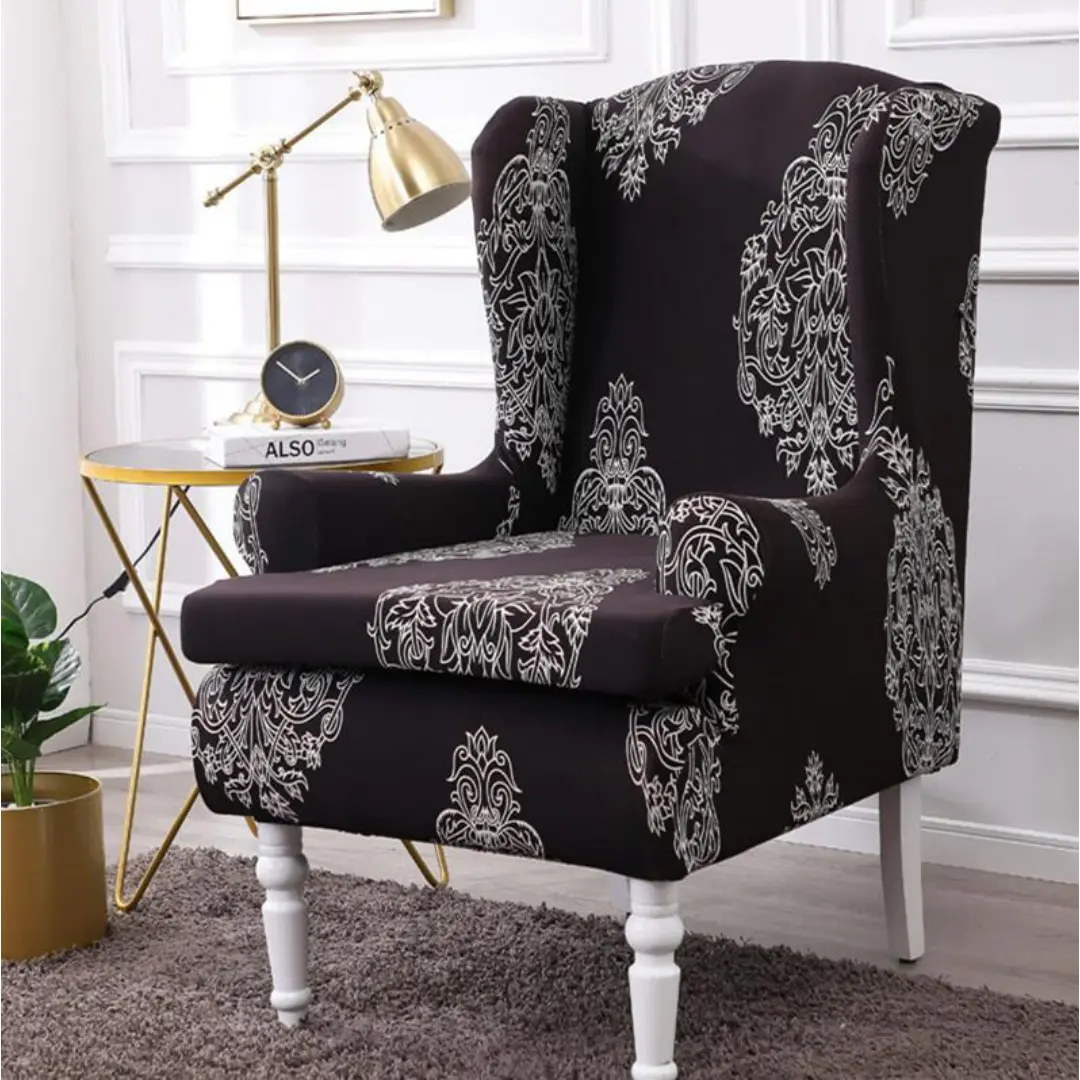 Velora 2-Piece Wingback Chair Covers - Stretch Jacquard Slipcover with Cushion Cover