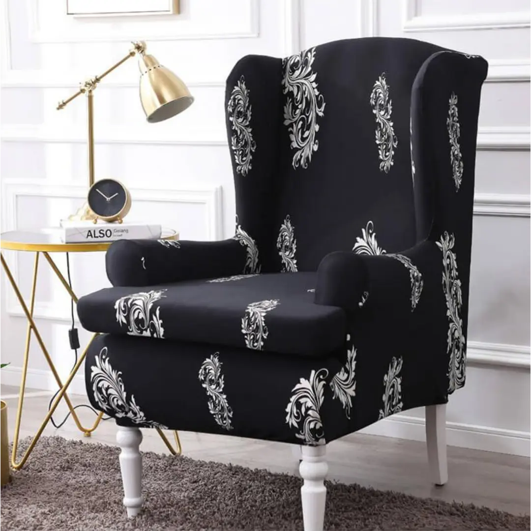 Velora 2-Piece Wingback Chair Covers - Stretch Jacquard Slipcover with Cushion Cover
