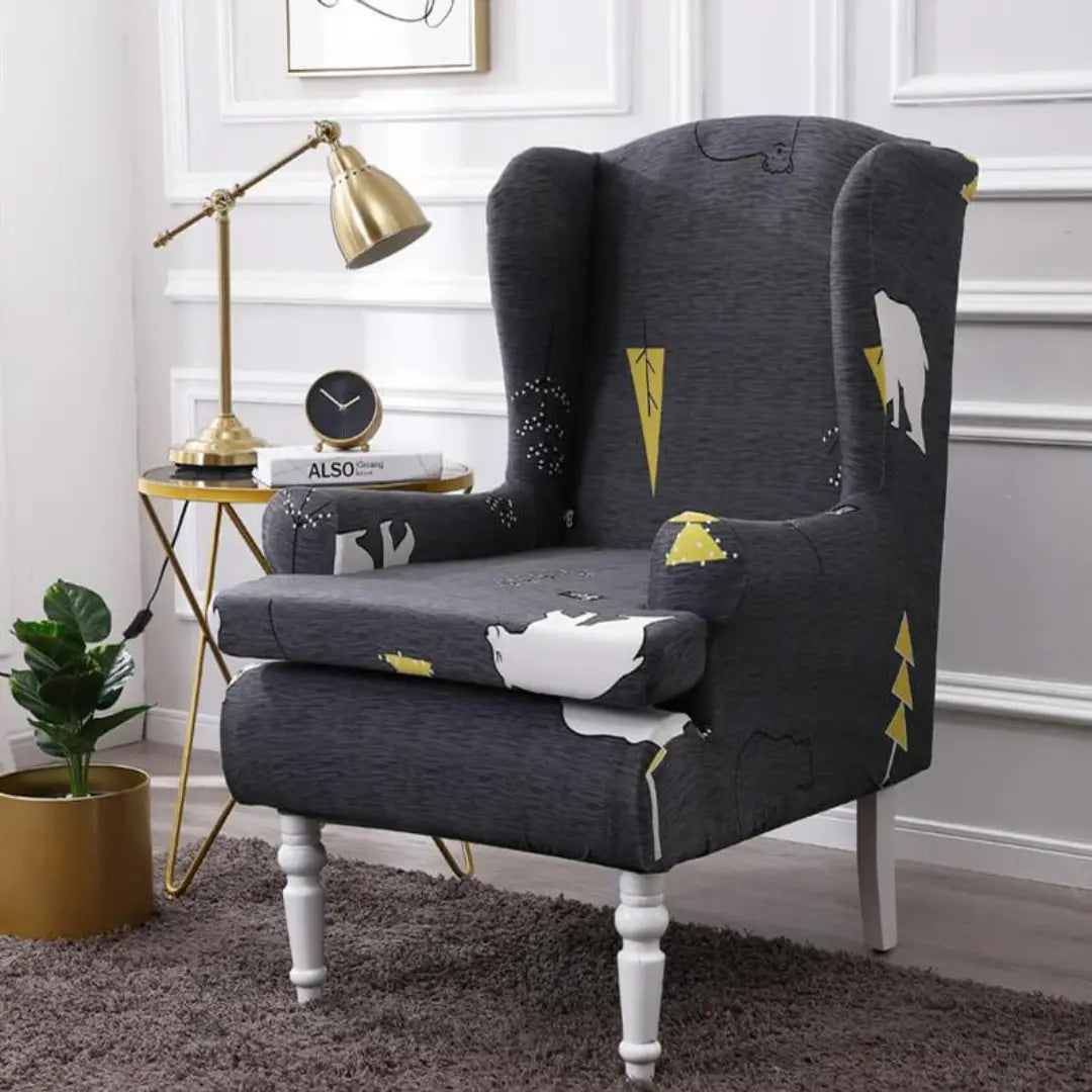 Velora 2-Piece Wingback Chair Covers - Stretch Jacquard Slipcover with Cushion Cover