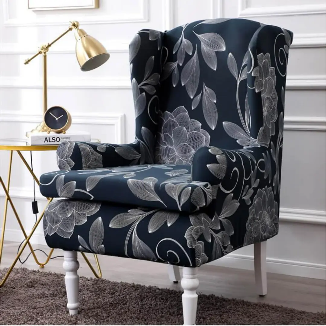 Velora 2-Piece Wingback Chair Covers - Stretch Jacquard Slipcover with Cushion Cover