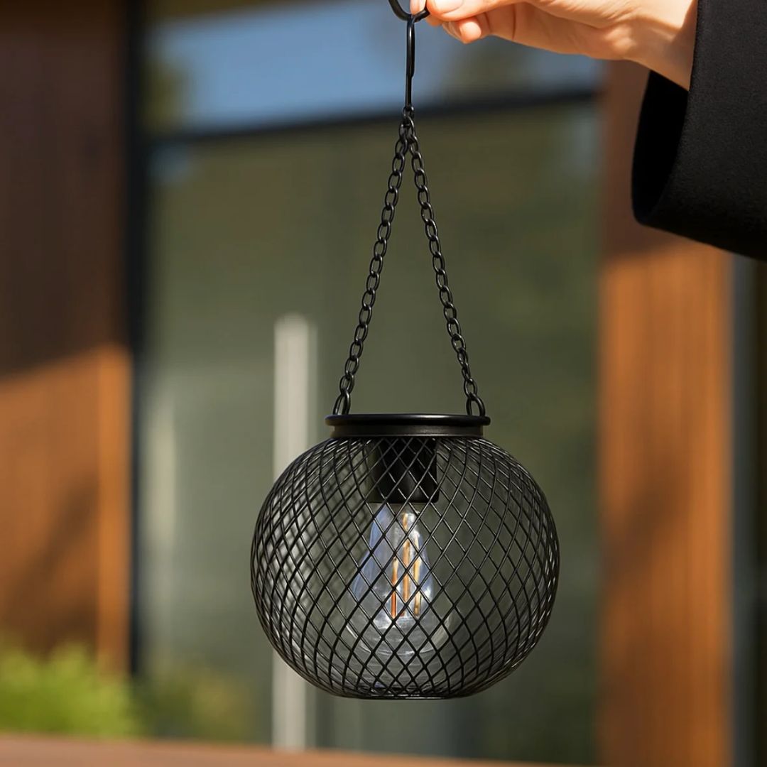 Outdoor Metal Mesh Lanterns - Solar Hanging Garden Lights with Warm LED Glow