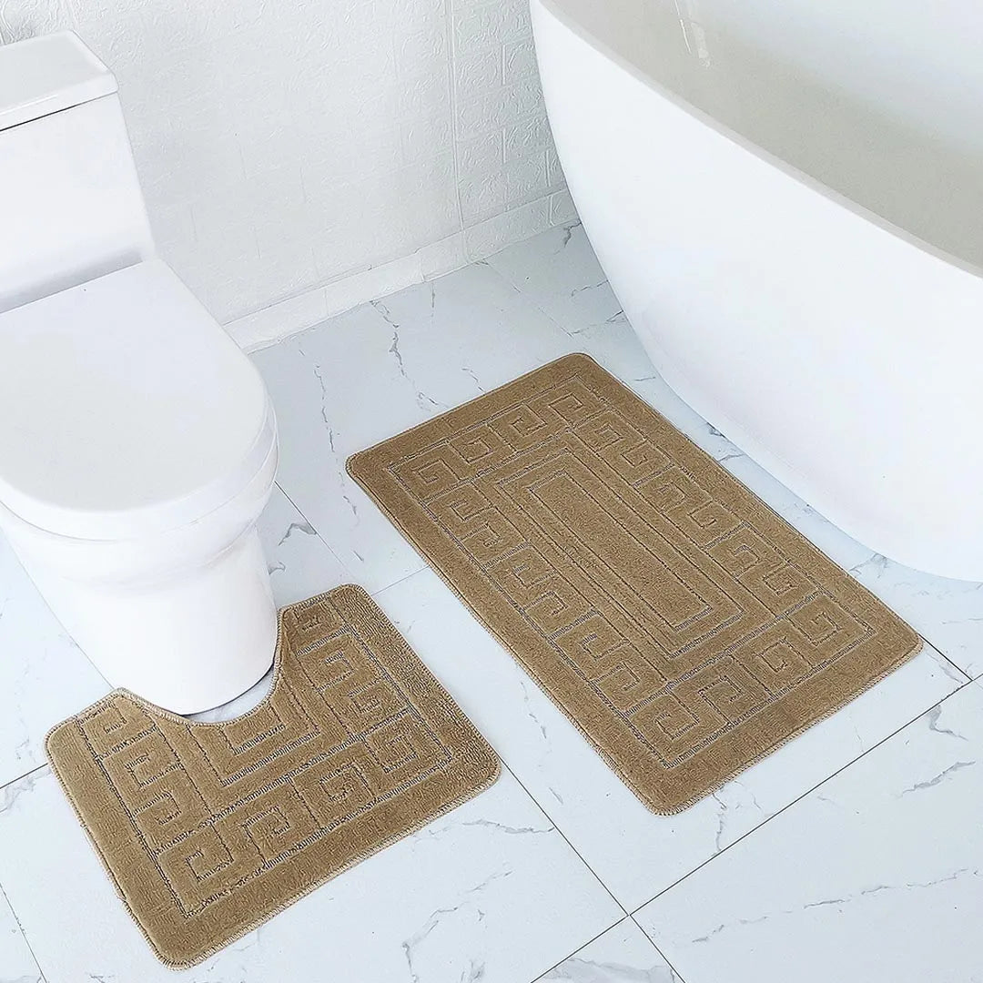 Luxury 2 Piece Greek Bathroom Mat Set - Non Slip, Soft, and Absorbent