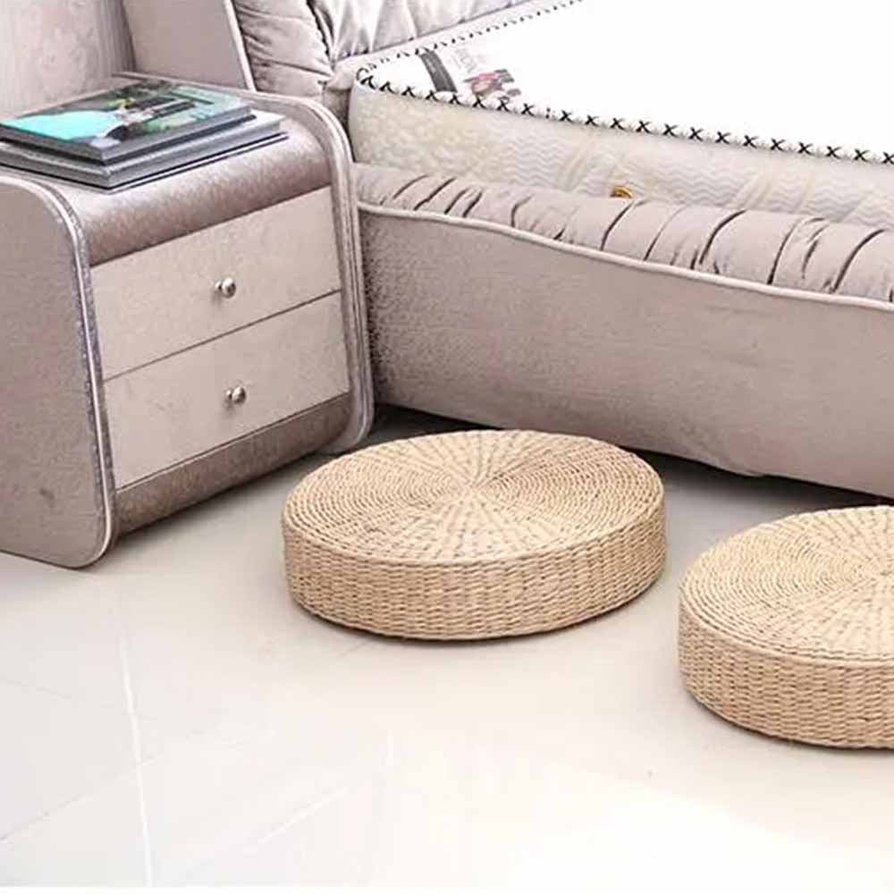 Woven Natural Straw Pouf