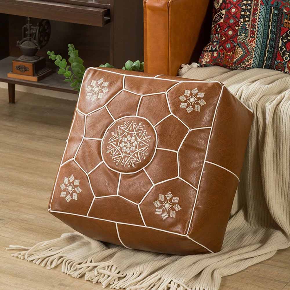 Elegant Leather Pouf Cover