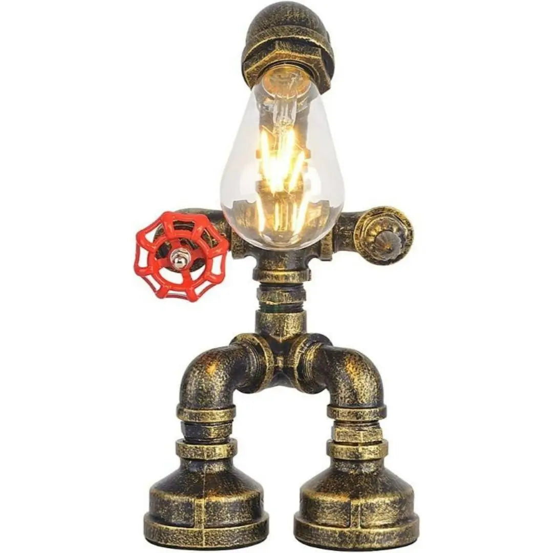Steampunk Robot Pipe Table Lamp - Vintage Industrial Iron with E27 Bulb Socket
