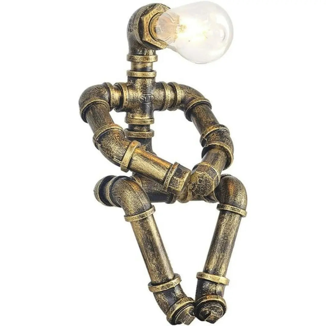 Steampunk Robot Pipe Table Lamp - Vintage Industrial Iron with E27 Bulb Socket
