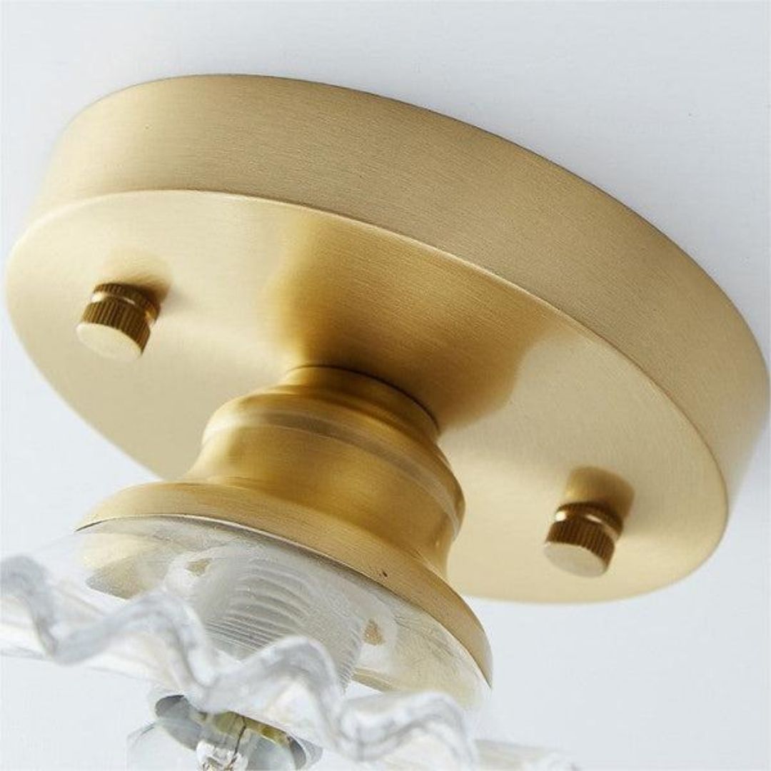 Vintage Petal Ceiling Light - Clear Ribbed Glass Elegance with Luxe Brass Finish