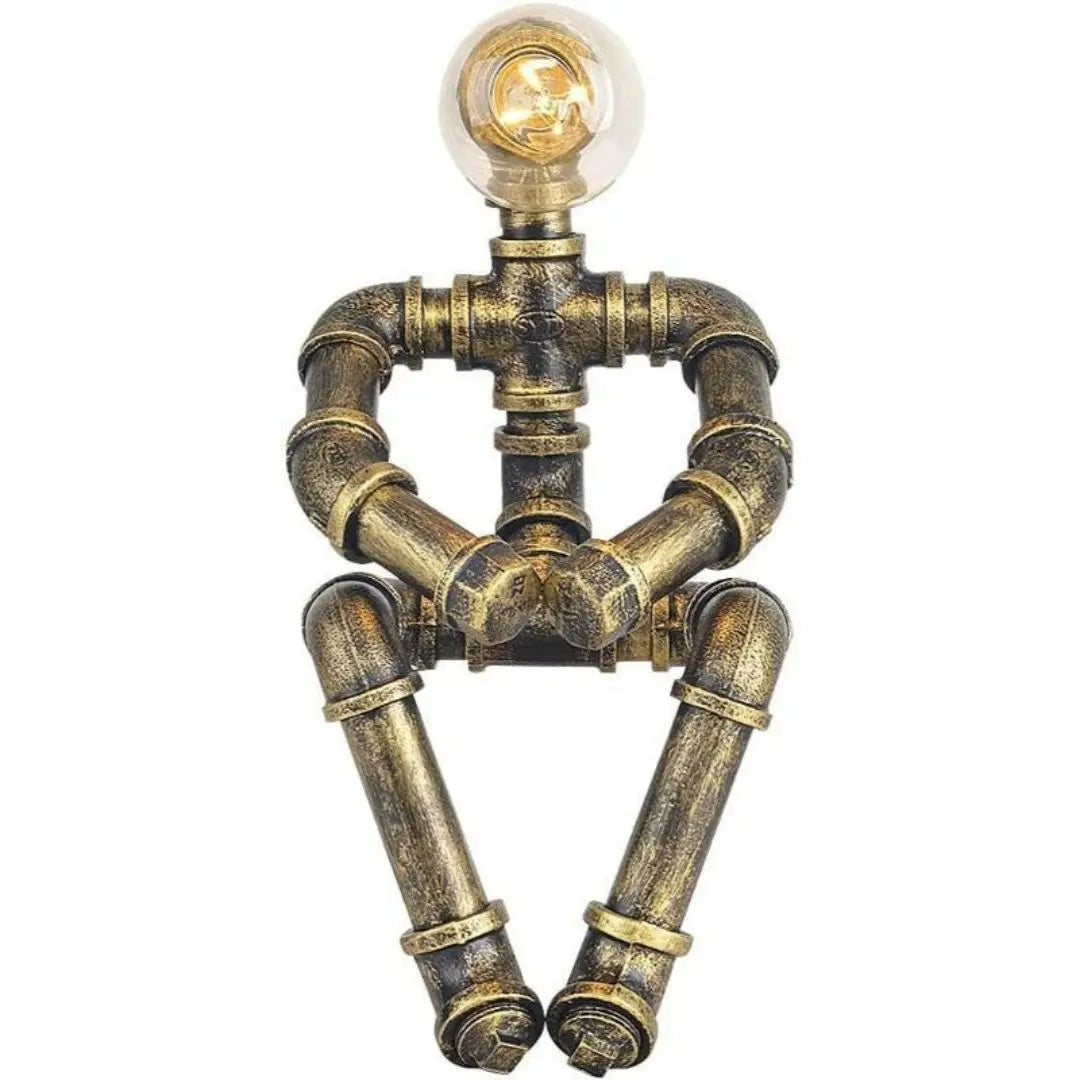 Steampunk Robot Pipe Table Lamp - Vintage Industrial Iron with E27 Bulb Socket