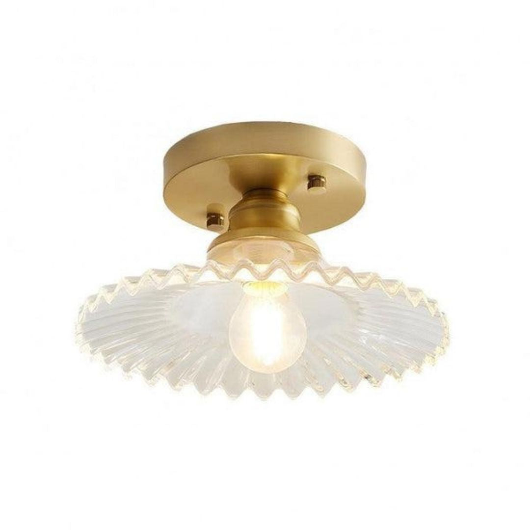 Vintage Petal Ceiling Light - Clear Ribbed Glass Elegance with Luxe Brass Finish