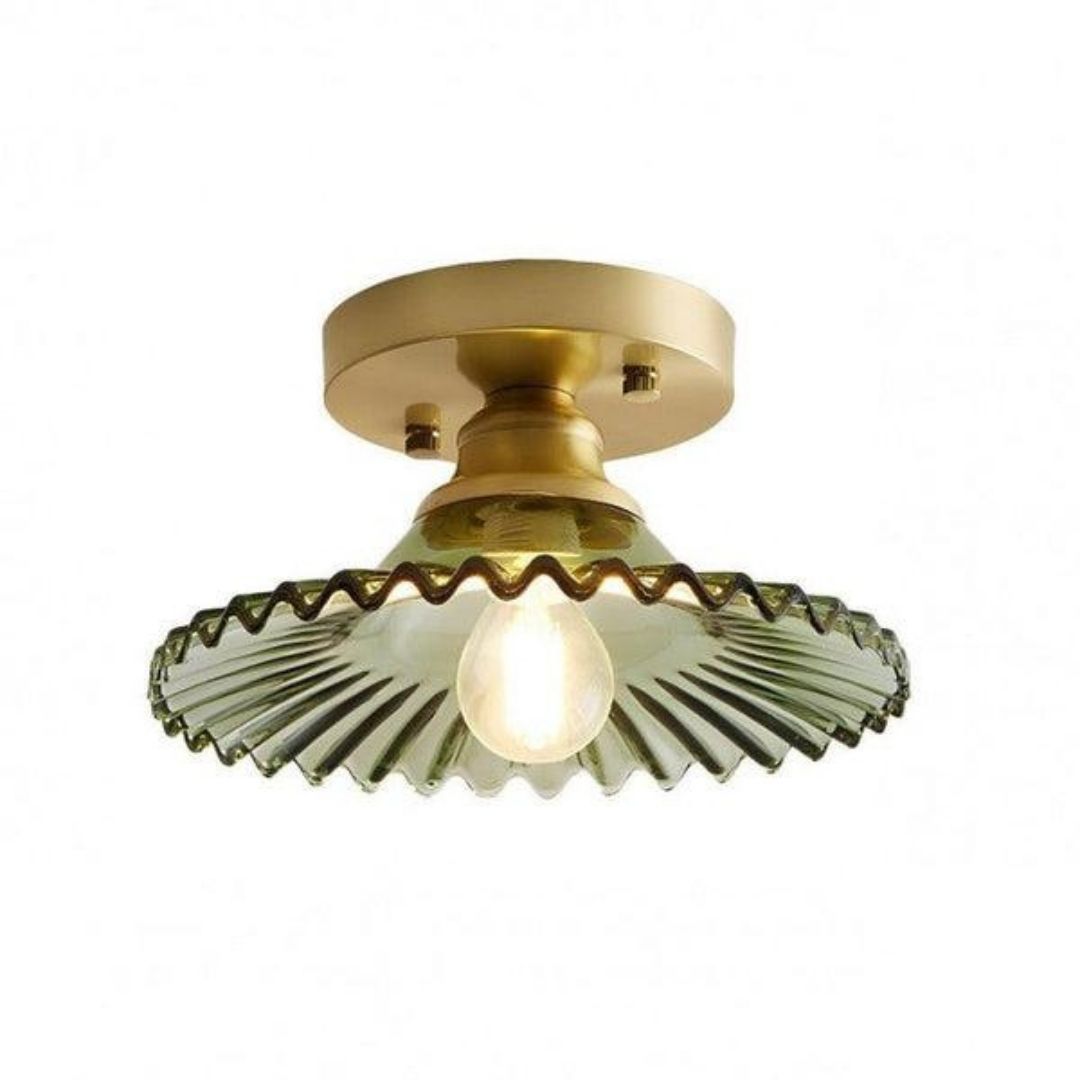 Vintage Petal Ceiling Light - Clear Ribbed Glass Elegance with Luxe Brass Finish