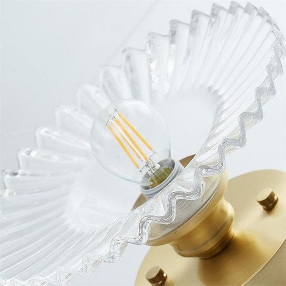 Vintage Petal Ceiling Light - Clear Ribbed Glass Elegance with Luxe Brass Finish