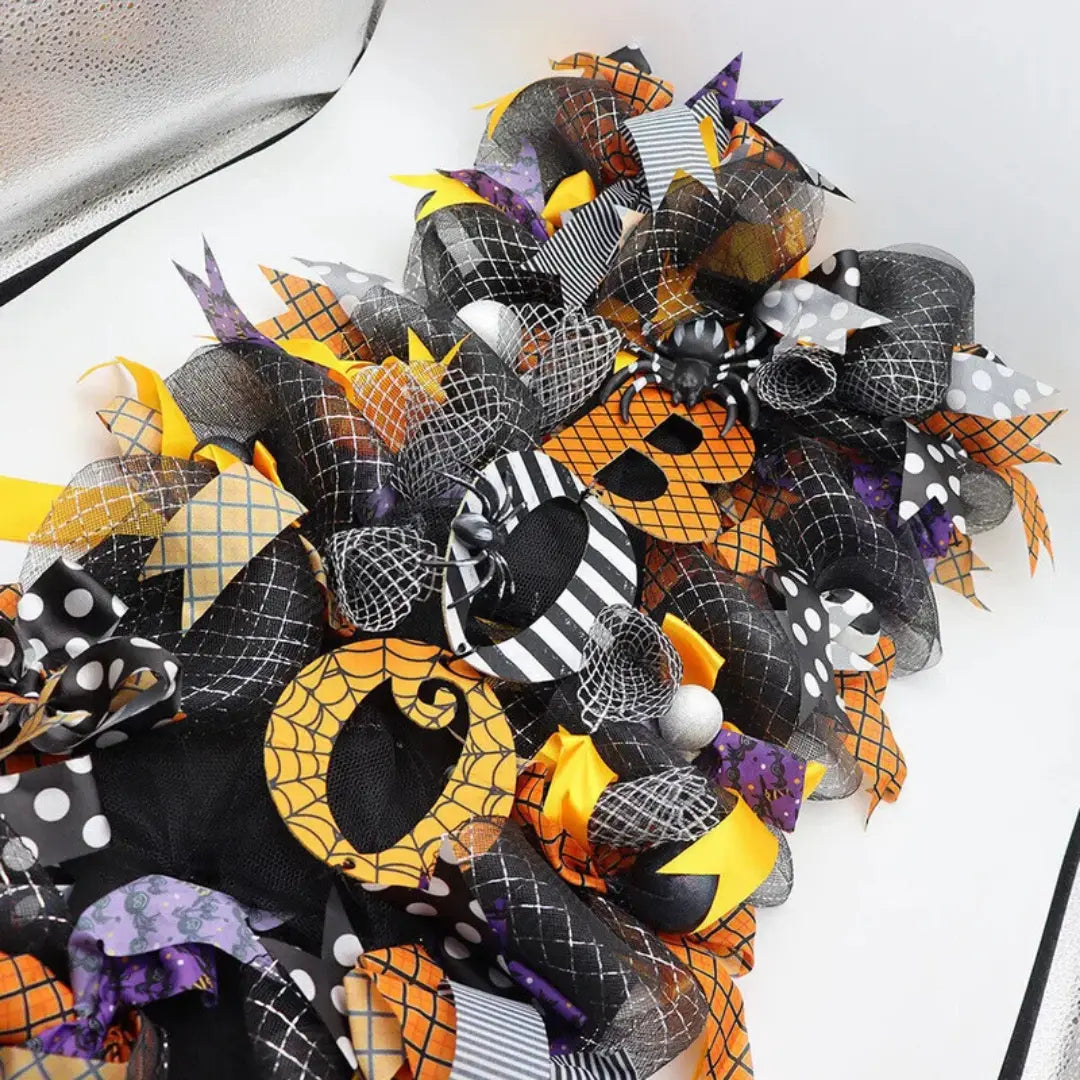 Large Halloween Wreath Decoration Pumpkin Spider Front Door Hanging Decor