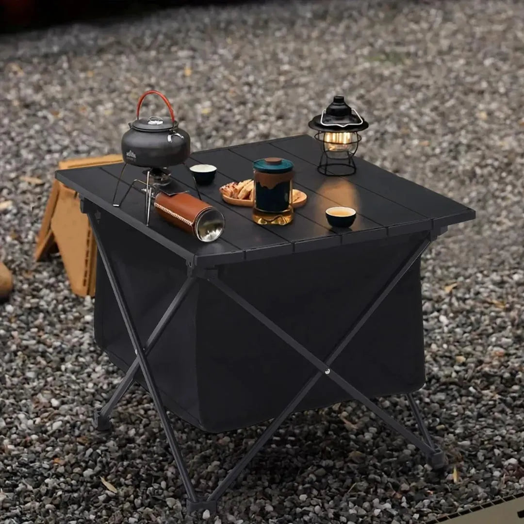 Foldable Aluminum Camp Table with Removable Storage Basket