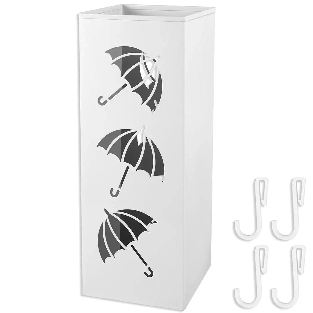Metal Umbrella Holder Stand - Waterproof Organizer with 4 Hanging Hooks