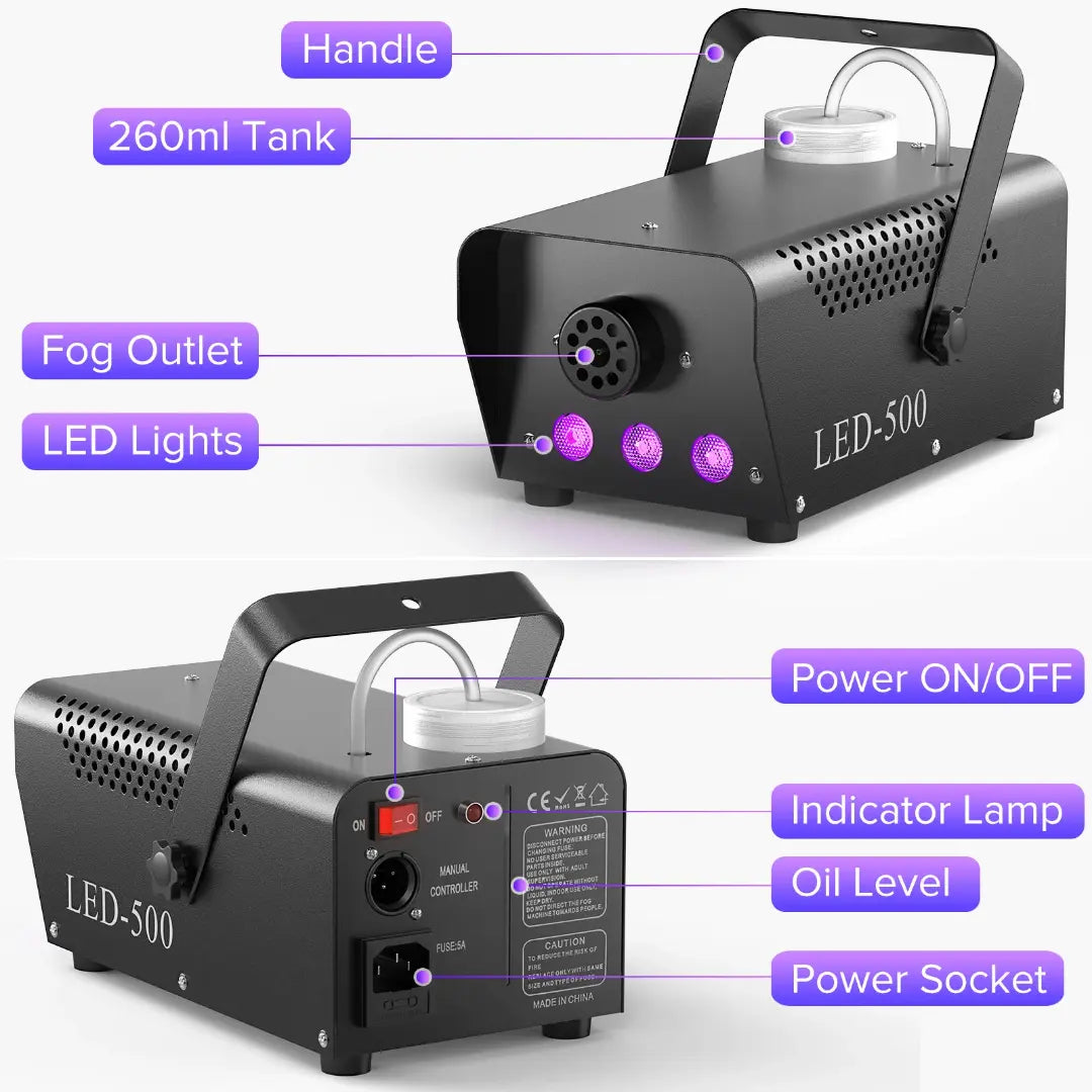 U'King Smoke Machine with RGB LED Lights and Remote Control for Party, DJ, Disco, and Halloween
