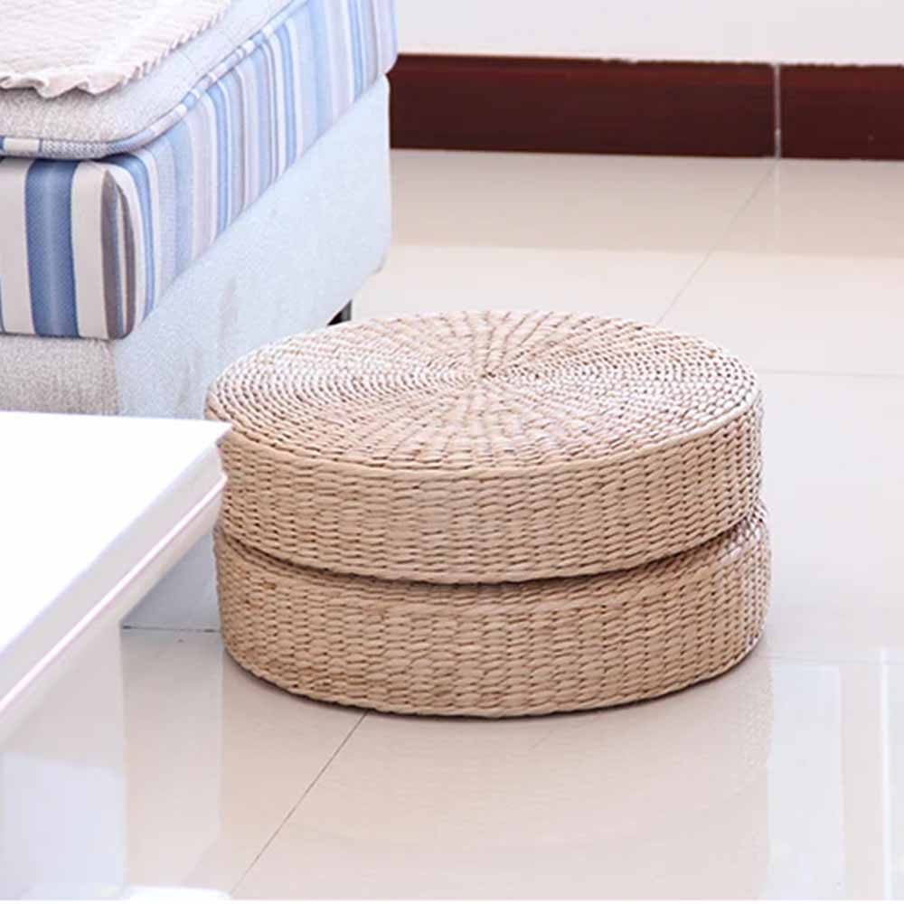 Woven Natural Straw Pouf