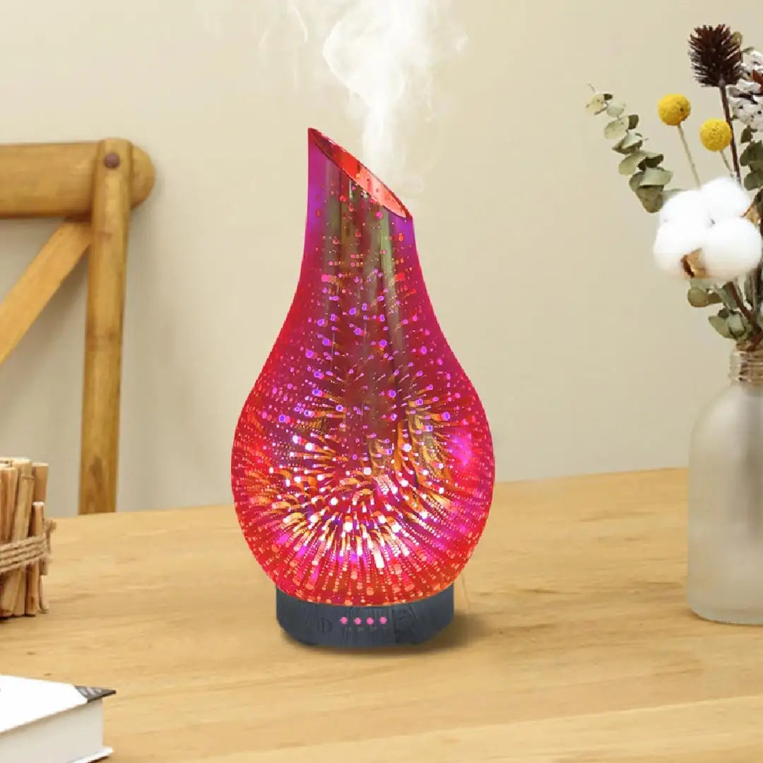 3D Glass Essential Oil Diffuser - Air Humidifier with Color Changing Firework Light
