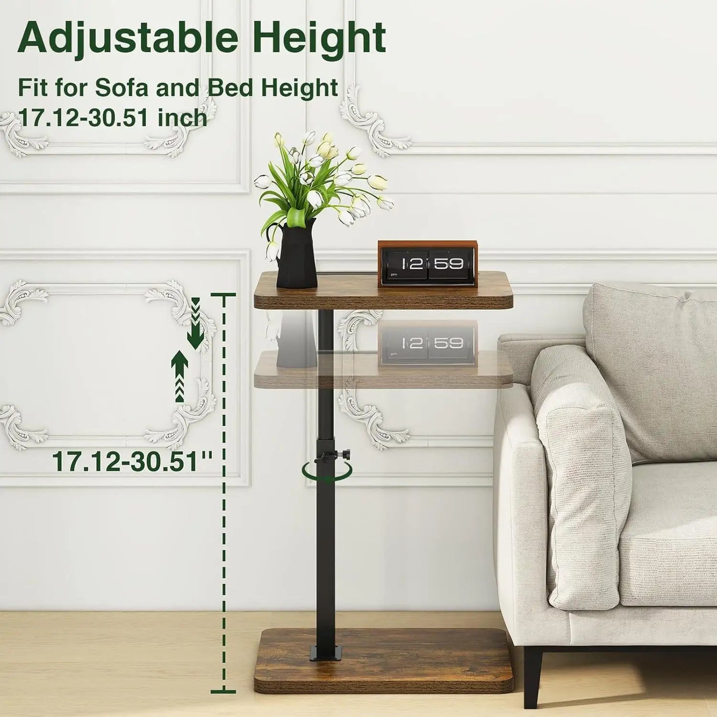 Adjustable C-Shaped Side Table with 360° Swivel Top
