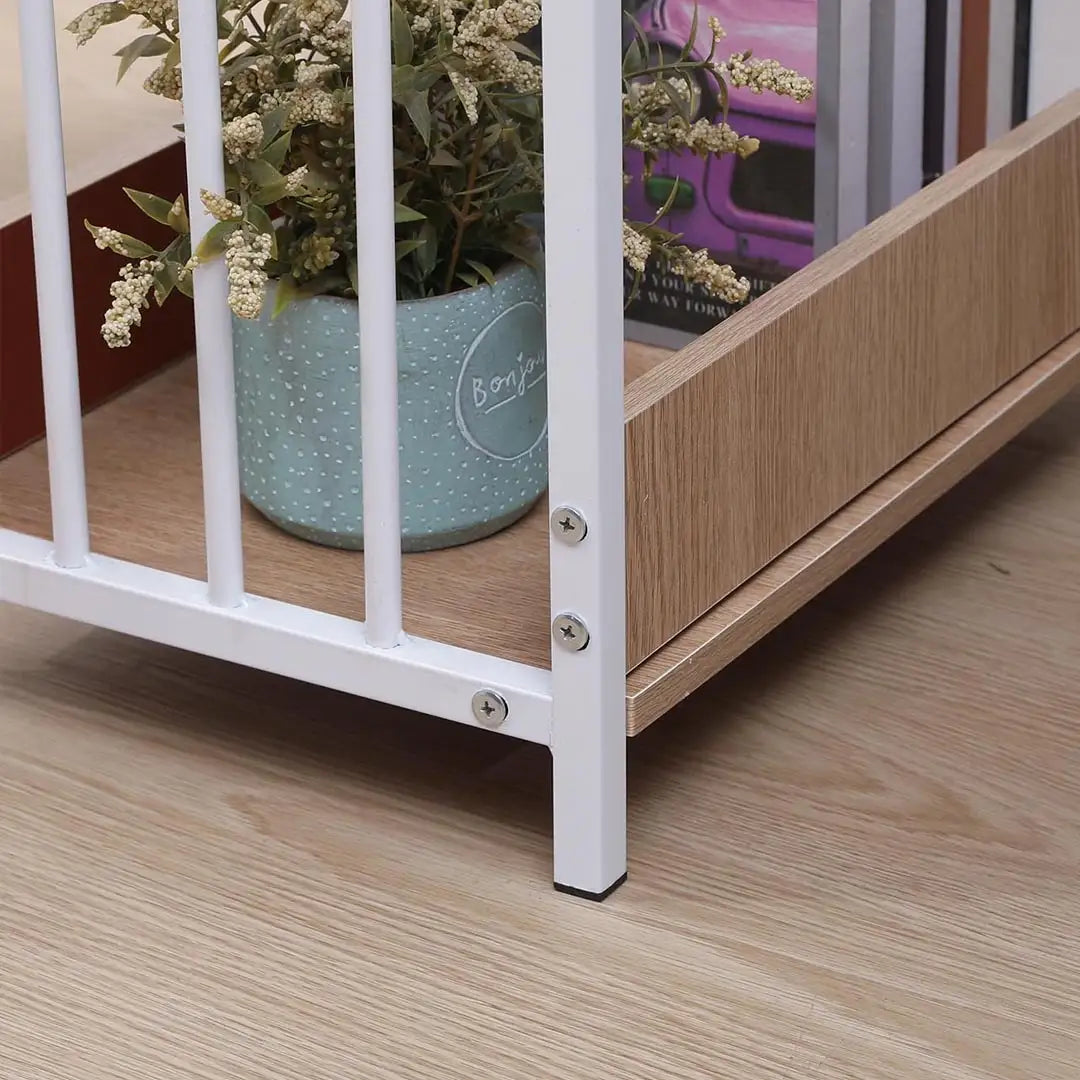 Oval End Table with Storage - Slim Wooden Side Table with Metal Frame