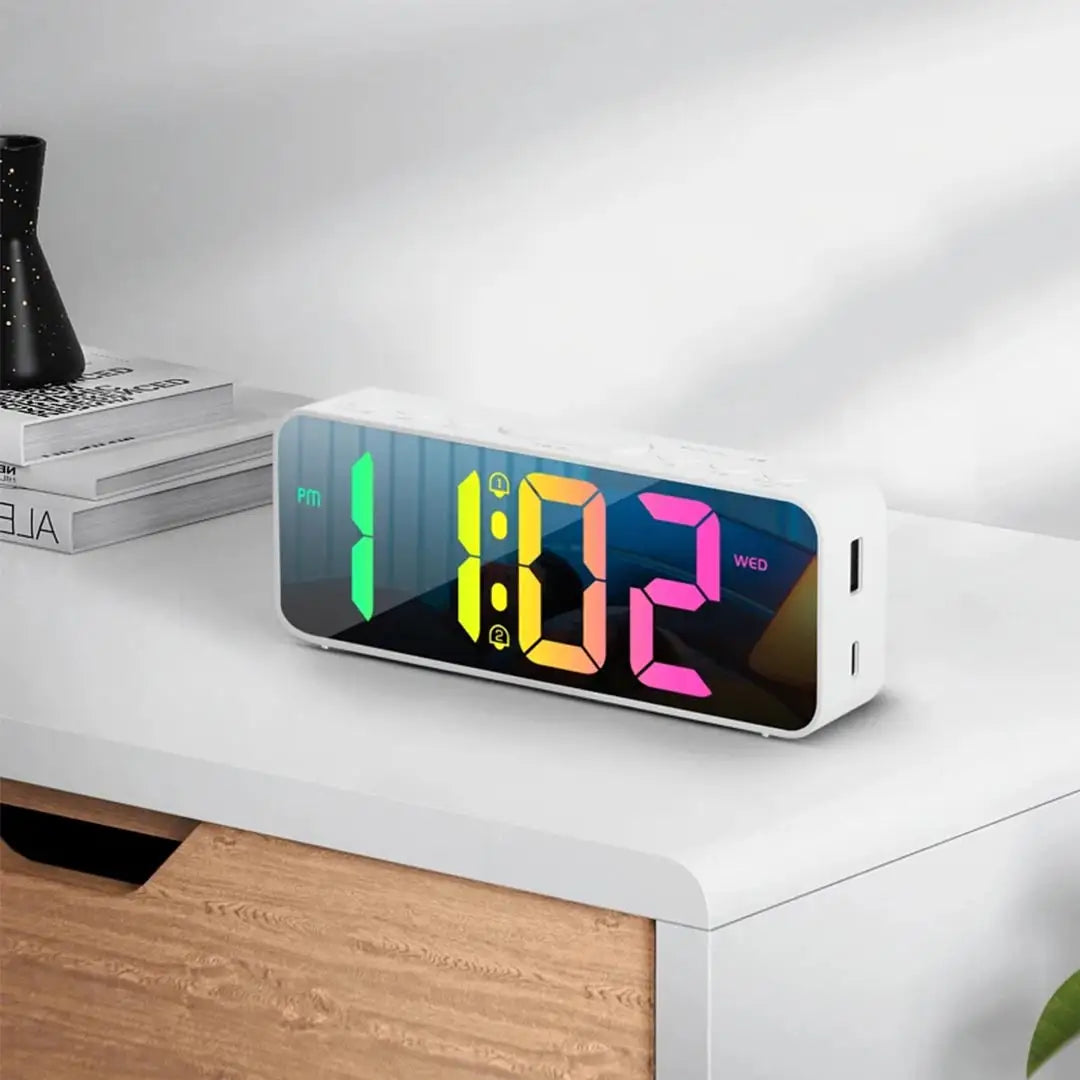 RGB Digital Alarm Clock with Mirror Display - 11 Color LED, Dual Alarm