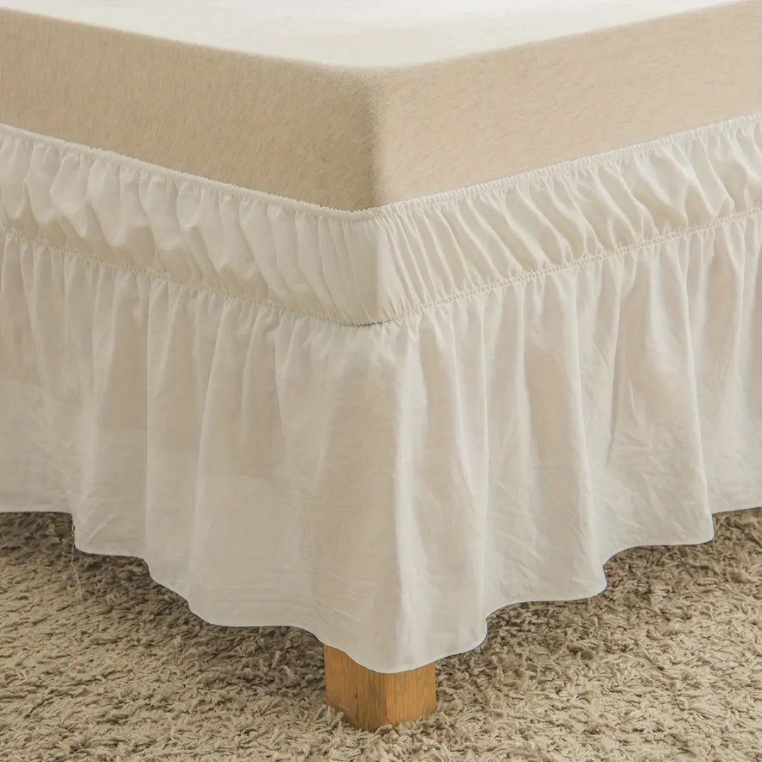 Adjustable Ruffled Bed Skirt - Elastic Wrap Around Bed Cover